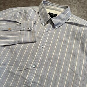 Rag & Bone Shirt Mens Large Blue White Stripe Fit 2 Metal Button Cotton Preppy